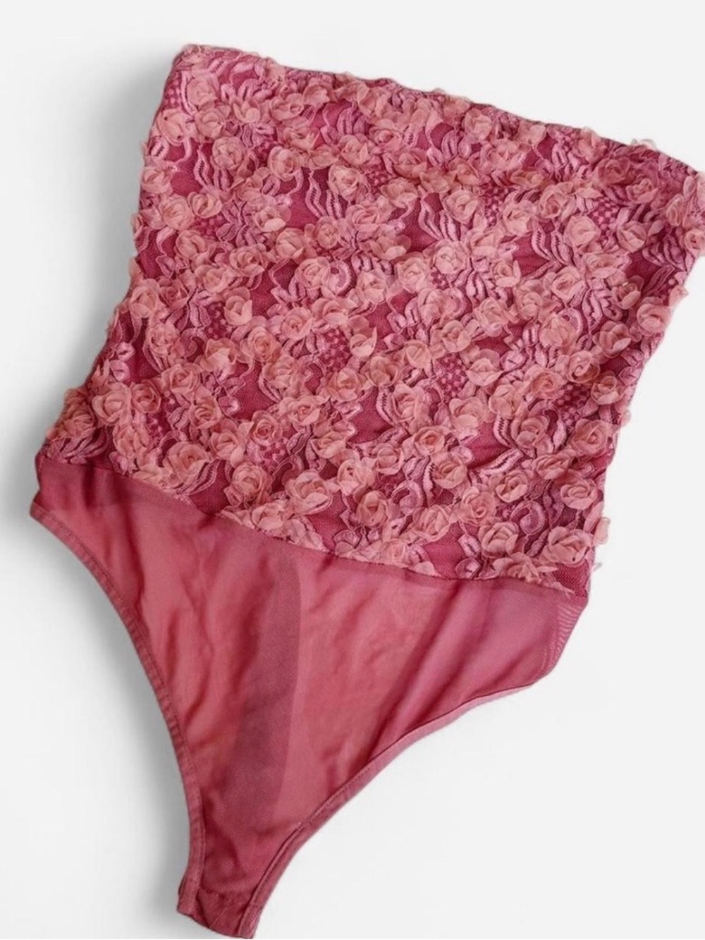 Free People Pink Floral Lace Bodysuit Medium Romantic Cottagecore Feminine Top